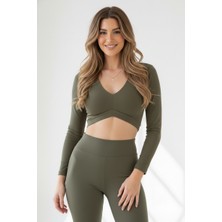 Scorp Electra Kadın Uzun Kollu Crop Spor Bluz Haki