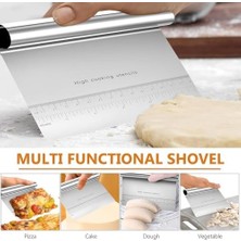 2 Adet Büyük Boy Hamur Kesici & Kazıyıcı Seti – Cm/inç Ölçekli Metal Hamur Spatulası – Pizza, Pasta, Ekmek ve Hamur Bölücü Profesyonel Mutfak Aleti 20 cm