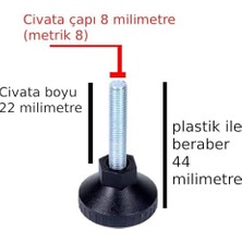 Plastik Başlı Çivata Ayak Mobilya Ünite Kitaplık Dolap Ayarlanabilir Ayak Mobilya Ayağı Sıkma Düğmesi Metrik 8 Civata Çap 8 Milim Boy 44 Milimetre