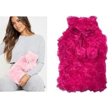 Sıcak Su Torbası Ponponlu Termofor Peluş Koyu Pembe 28X17CM 750ML