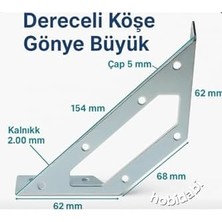 Dereceli Köşe Gönye Büyük Metal Bağlantı Aparatı, 154X62X68 Mm, 2 mm Kalınlık, Montaj Vidaları Dahil, 4 Adet