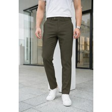 Ser Joven Erkek Koyu Yeşil Slim Fit Likralı Yan Cep Bilek Boy Düz Kumaş Pantolon