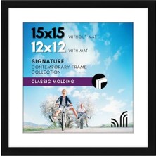 Siyah 15X15 Resim Çerçevesi - Mat ile 12X12 Çerçeve Veya 15X15 Mat Olmayan Çerçeve Olarak Kullanın - Asma Donanımlı Ahşap Çerçeve - Duvar Için Kare Resim Çerçevesi