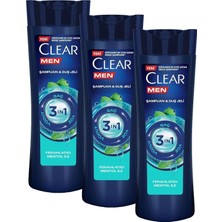 Clear Men 3 In 1 Şampuan & Duş Jeli Ferahlatıcı Mentol Etkisi Saç Yüz Vücut Için 350 ml (3 Paketi)