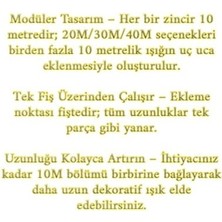 Gün Işığı Fişli LED Işık Zinciri 220V Enerjili Dekoratif Aydınlatma Balkon Oda ve Yılbaşı Süslemeleri Için Enerji Tasarruflu Sarı Işık Enerji Sınıfı A+ (Sarı Işık, 30 Metre)