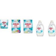Aquabor Doğal Mineralli Tablet + 4 kg Renkliler + 4 kg Beyaz + Sıvı Beyaz  + Sıvı Beyaz 5 Li Set