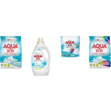 Aquabor Doğal Mineralli 4 kg Beyaz + Sıvı Beyaz  + Tablet + 4 kg Renkliler 4 Lü Set