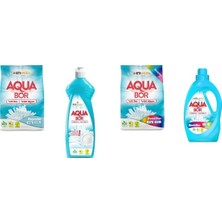 Aquabor Doğal Mineralli 4 kg Beyaz + Elde Bulaşık + 4 kg Renkliler + Sıvı Renkliler 4 Lü Set
