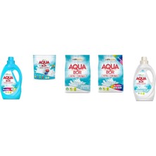Aquabor Doğal Mineralli Sıvı Renkliler + Tablet + 4 kg Beyaz + 4 kg Renkliler + Sıvı Beyaz 5 Li Set