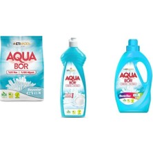 Aquabor Doğal Mineralli 4 kg Beyaz + Elde Bulaşık + Sıvı Renkliler 3 Lü Set