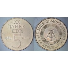Banknoting Doğu Almanya 5 Mark 1969 Sirkülasyon Hatıra-Ddr 20. Yıl Demokratik Almanya. Çilaltı.