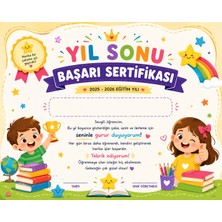 Papelia 10 Adet Yıl Sonu Başarı Sertifikası – 2025-2026 Eğitim Yılı | Ilkokul Öğrencileri Için Motivasyon ve Tebrik Belgesi