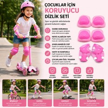 BURADABULDUN Çocuklar Için Koruyucu Dizlik, Dirseklik ve Bileklik Seti - 3'lü Koruyucu Pembe
