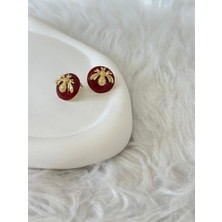 Revoia Gold Arı Detaylı Bordo Küpe