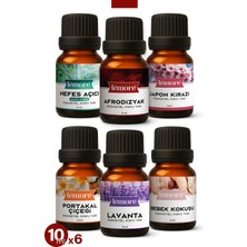Lemore 6'lı Set Esansiyel Uçucu Yağ Buhurdanlık Yağı Hava Nemlendirici Aroma Difüzörü Kokusu Esans 10ML Set1