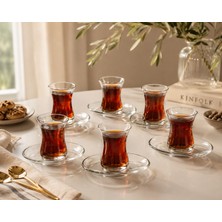 Sudela 12 Parça Cam Çay Bardağı Seti – 6 Kişilik Ince Belli Çay Takımı (6 Bardak + 6 Tabak)