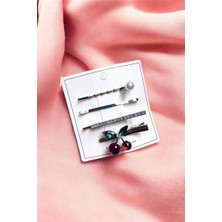 Petek Aksesuar 3 Adet Taşlı Incili Kiraz Pens Toka 5,5 Cm.
