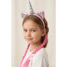 Petek Aksesuar Kız Çocuk Unicorn Örgülü Taç Saç Bandı
