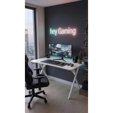 Hey Modüler Mobilya 120 cm Gaming Profesyonel Oyuncu Masası Beyaz Tabla, Beyaz Metal Ayaklı Hey Gaming