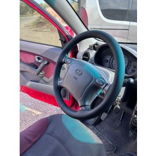 Hasbay Dikişli Direksiyon Kılıfı Siyah Deri Siyah Dikişli Hyundai Atos Için