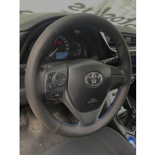 Hasbay Dikişli Direksiyon Kılıfı Siyah / Noktalı Deri Mavi Dikişli Toyota Corolla 2002-2026 Arası