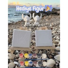 Regislunart 2li Set 10 cm Mini Tuval ve Şövale 12 Renk Boya Sevgililere Çocuklara Özel Boyama ve Anı Seti