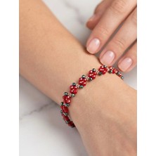 My Balli Store Çiçek Desenli Kırmızı Kristal Boncuk Bileklik - Kadın Şık Takı