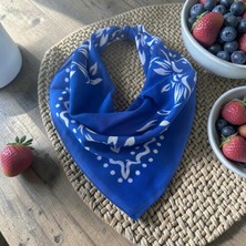 ALS Tasarım Dünyası Mavi Renk Lale Desenli %100 Koton Bandana