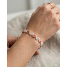 My Balli Store Çiçekli Kristal Boncuk Bileklik - Mint Yeşili Somon Kadın Takı