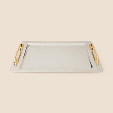 Arsel Tuğba Gold Kulplu Tepsi - Platin - 29X44,5 cm