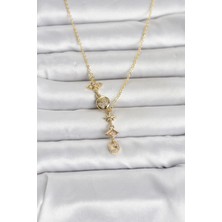 Meks 316L Çelik Gold Renk Zirkon Taşlı Y Kadın Kolye