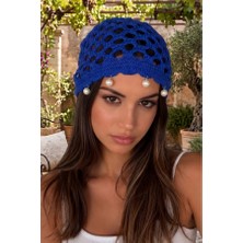 Zurafa Shop Lacivert Renk Inci Detaylı Örgü Saç Bandana