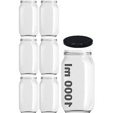 Esranın Dünyası 1000 ml Kapasiteli Şeffaf Cam Kavanoz, 6'lı Set, Metal Kapaklı