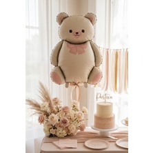 Partixa Retro Pembe Fiyonklu Krem Ayıcık Folyo Balon Doğum Günü Baby Shower Parti Süsü