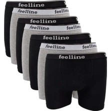 7 Adet Feelline Siyah ve Gri Pamuklu Doğal Likralı Erkek Boxer