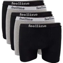 5 Adet Feelline Siyah ve Gri Pamuklu Doğal Likralı Erkek Boxer