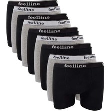 9 Adet Feelline Siyah ve Gri Pamuklu Doğal Likralı Erkek Boxer