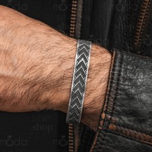 Modasilvers 925 Ayar Gümüş Geometrik Ok Desenli Kelepçe Erkek Bileklik