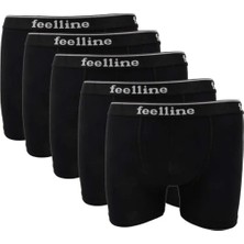 5 Adet Feelline Siyah Pamuklu Doğal Likralı Erkek Boxer