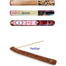 EbuDavud 3 Paket 20 Çubuklu Tütsü Musk - Wood - Red Rose - Kayık Hediyeli