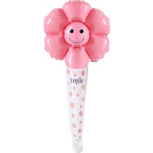 Ett Saplı Gülen Yüz Papatya Pembe Folyo Balon 29,5*59,5