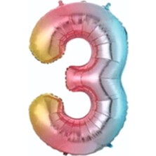 Ett 3- Rakam 34 Inc Gökkuşağı Renk Balon 76 cm