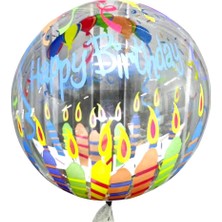Ett 20 Inç Renkli Balonlu Happy Birthday Baskılı Şeffaf Bobo Balon