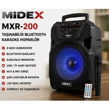 NIXCON Midex MXR-200 Taşınabilir Bluetooth Karaoke Hoparlör Kablosuz Mikrofonlu 8 Inch Subwoofer