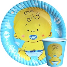 Ett 8 Li Bebek Mavi Baskılı Tabak Bardak Set