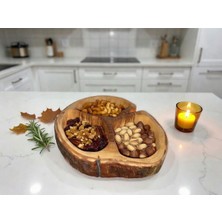 El Yapımı Ceviz 3 Bölmeli Ahşap Sunum Tabağı / Servis Tabağı / Kase