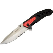 sbodurhome 4192 Kırmızı Kamp Çakı 21CM - Yarı Otomatik, Kemerlikli, Testere Detaylı, Desenli Sap