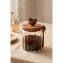 Premini Kalpli Vakumlu Küçük Cam Kavanoz, Kapaklı, Kaşıklı, 460 ml