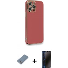 Pileli Store Pilelistore™ iPhone 12 Pro Kılıf Yankı Serisi - Siyah 3D Antistatik Hayalet Cam Ekran Koruyucu + Metal Kamera Lens Koruma Cam - Gs