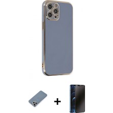 Pileli Store Pilelistore™ iPhone 12 Pro Kılıf Yankı Serisi - Siyah 3D Antistatik Hayalet Cam Ekran Koruyucu + Metal Kamera Lens Koruma Cam - Gs